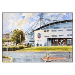 'Bolton Wanderers Football Club Stadium'. An open card by Gerry Halpin MBE