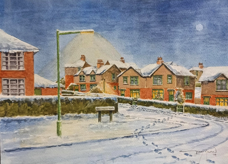 Christmas Snow, Brunswick Avenue, Horwich. A coomission by Gerry Halpin