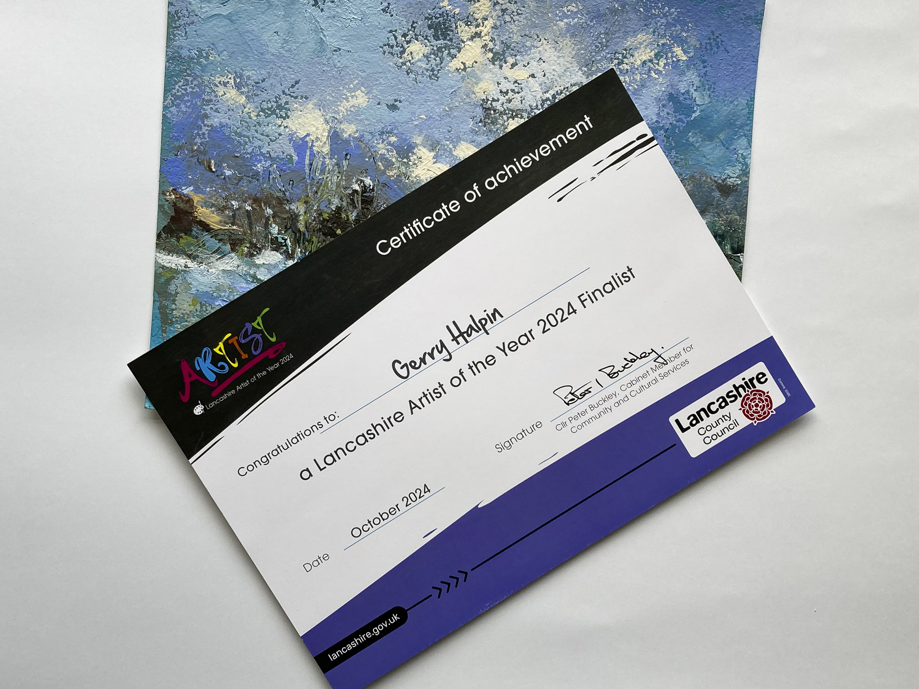 'Winter Snow, Noon Hill, Anglezarke'. Finalist in Lancashire Artist of the Year 2024. - Image 5