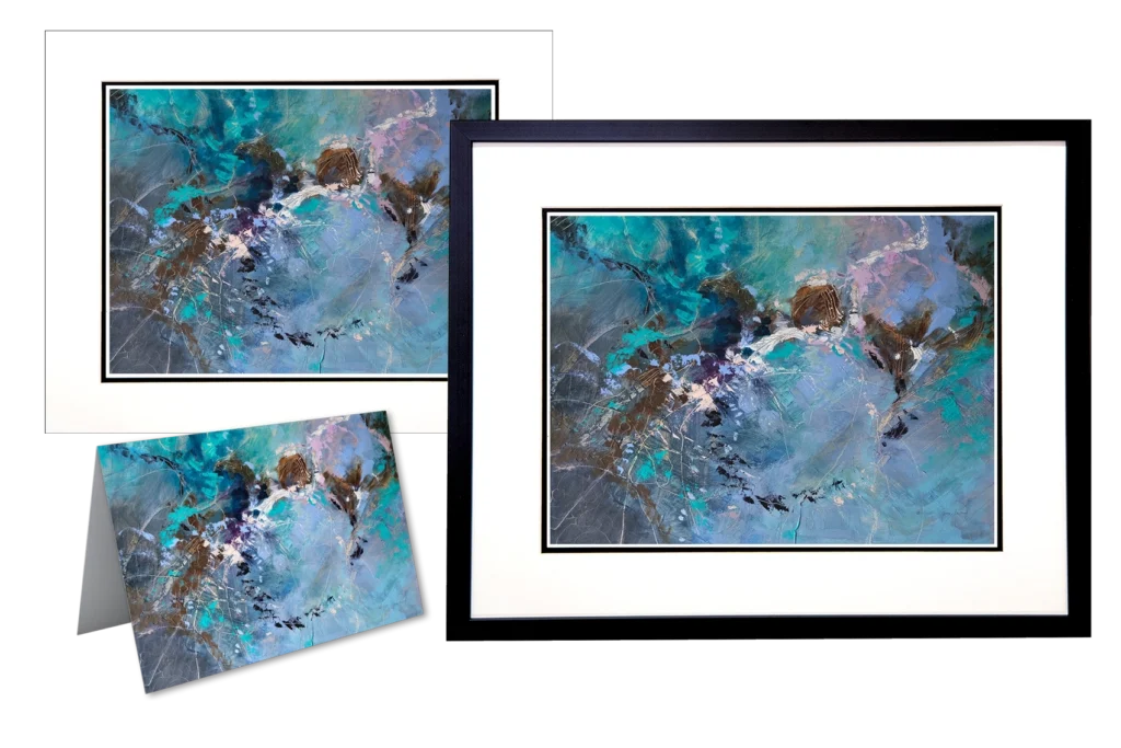 'Shoreline Drifting'. Three art print products by Gerry Halpin.